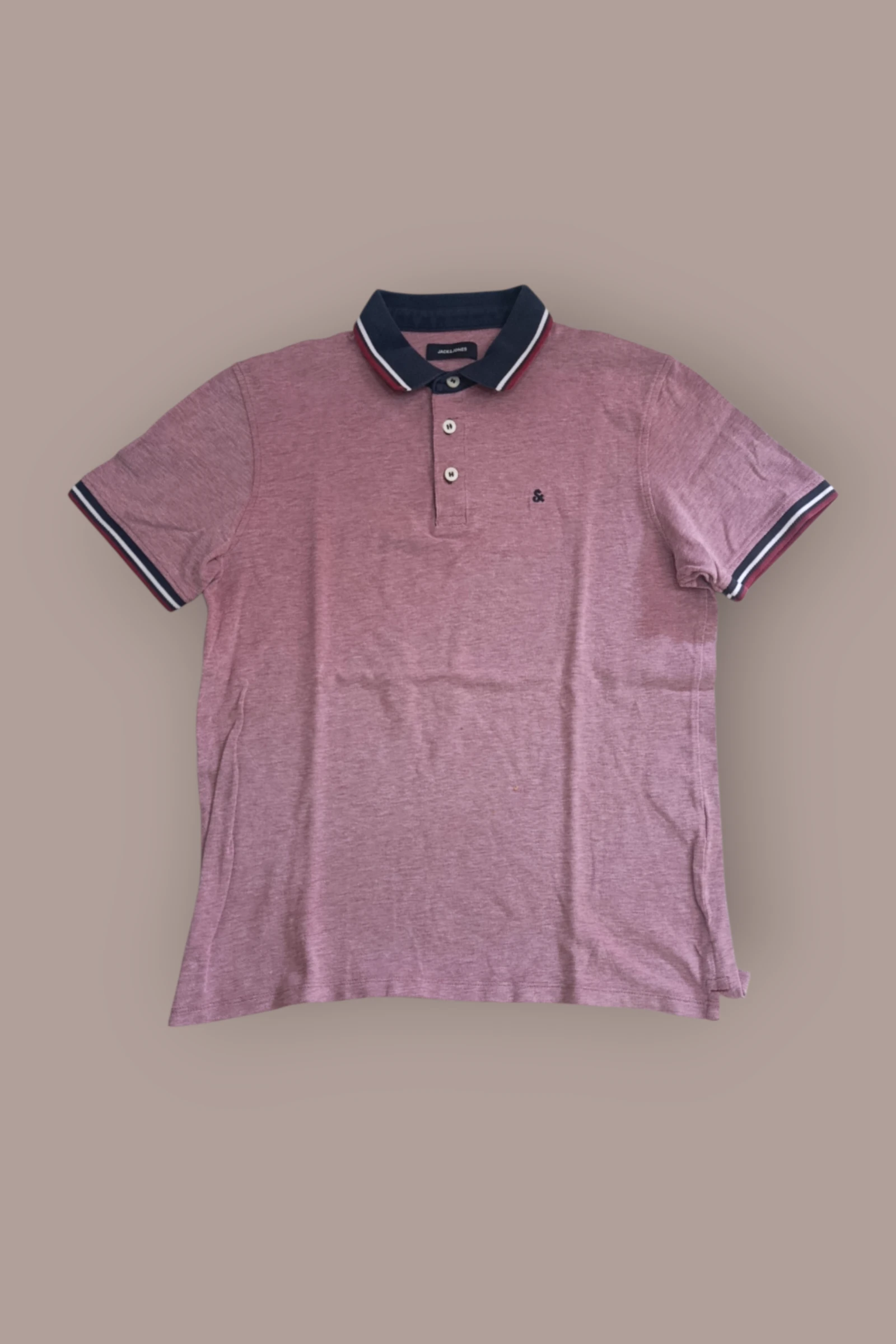 | Polo Jack & Jones Hombre | Color Rosa Jaspeado | Cuello Contraste Azul Marino | Manga Corta Casual | Talla M |